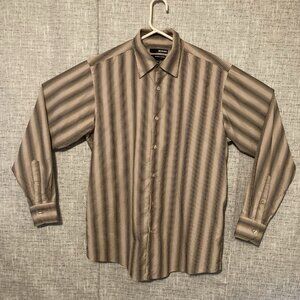 Murano Men's Modern Comfort XLA Long Sleeve Striped Button Up Dress Shirt Large